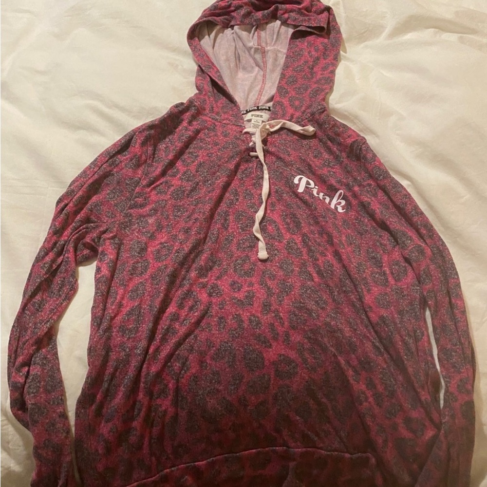 Victorias Secret Pink Cozy Lace Up Pullover Hoodie Sweater Top
